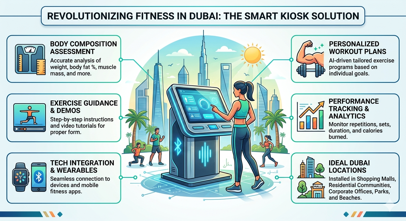 AI fitness kiosk providing personalized workout guidance