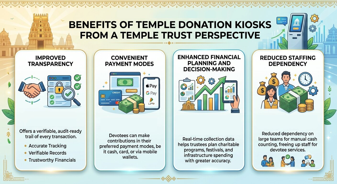What are the benefits of Temple Donation Kiosks?
