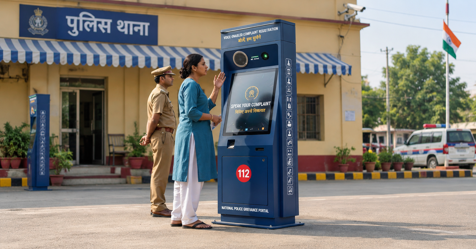What is a voice-enabled complaint registration kiosk